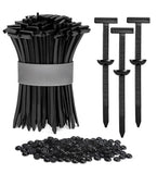 Black nylon t-style cable tie buckle set, 150 pieces, for universal automotive and general cable management
