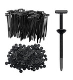 Black nylon t-style cable tie buckle set, 150 pieces, for universal cable and wire management