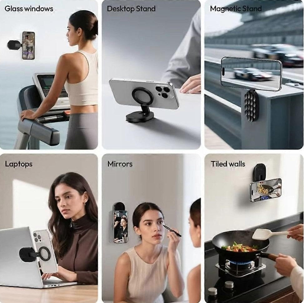 Multicolor 3-in-1 magnetic phone holder desk stand and suction cup mount for hands-free video recording