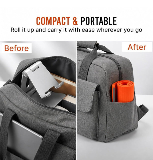 Orange and black silicone phone holder with adjustable aluminum support for universal smartphone and tablet compatibility