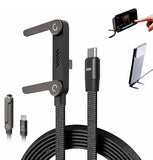 Black aluminum alloy 2-in-1 USB C cable charger with 1.5m length and adjustable phone stand