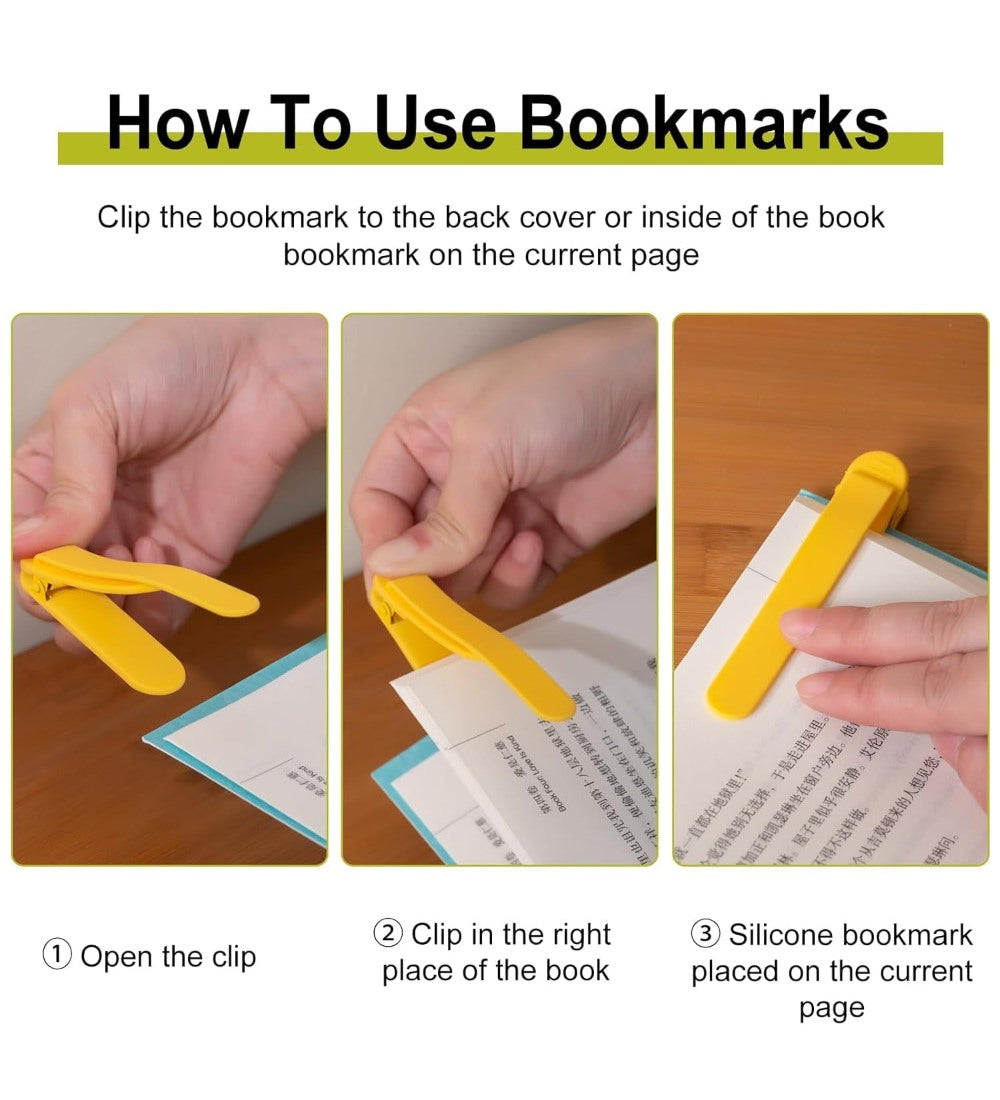 Multicolor silicone bookmark clip set of three pieces for marking pages in books and journals