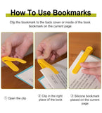 Multicolor silicone bookmark clip set of three pieces for marking pages in books and journals
