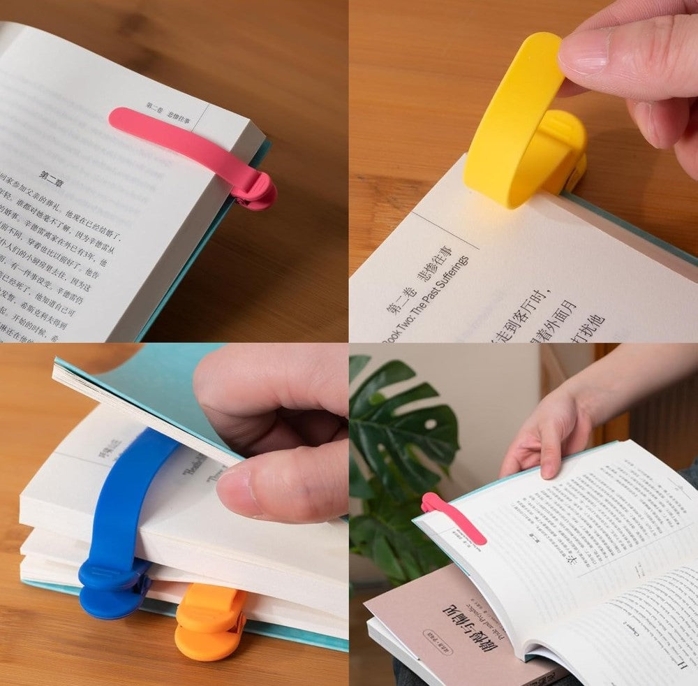 Multicolor silicone bookmark clip set of three pieces for marking pages in books and journals