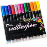 Plastic 12 pieces set Gel Outliner Pens Set (Multicolor)