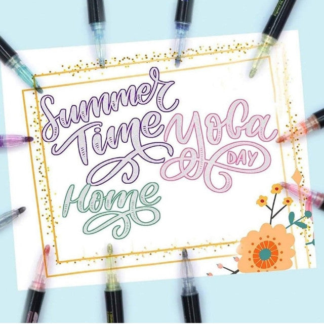 Plastic 12 pieces set Gel Outliner Pens Set (Multicolor)