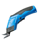 Blue and black cordless electric fabric cutting scissors for crafting, tailoring, and DIY projects