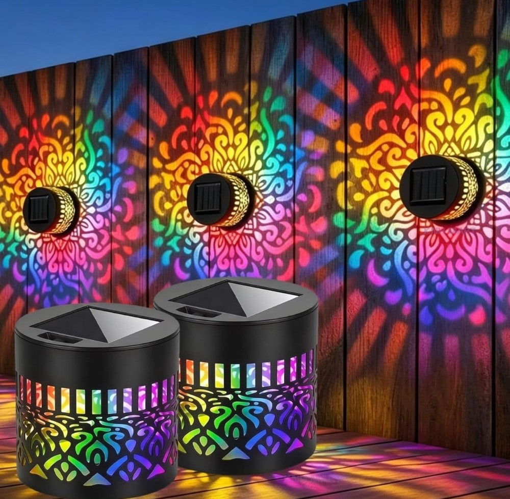 Multicolor solar powered metal mandala decorative light for waterproof outdoor garden decor