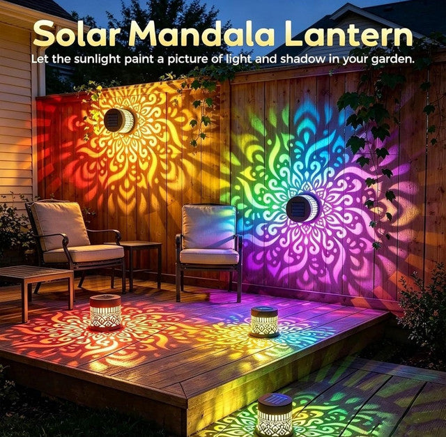 Multicolor solar powered metal mandala decorative light for waterproof outdoor garden decor