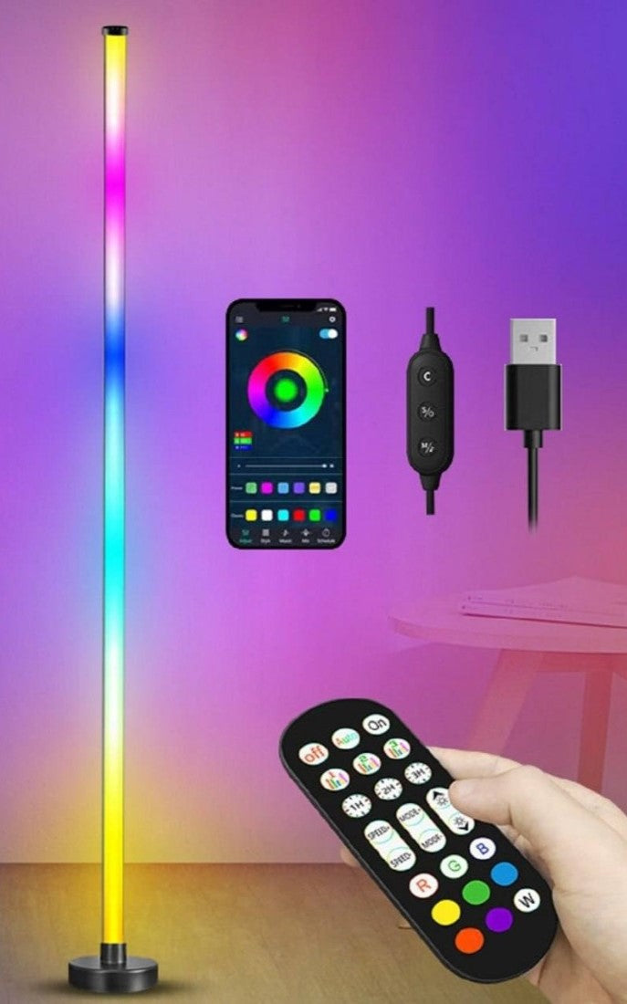 Multicolor aluminum smart RGB LED corner floor lamp with app control and music sync function