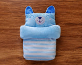 Blue cotton baby neck pillow providing soft support for newborns and infants during sleep and travel