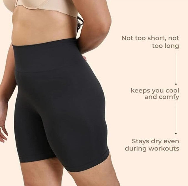 Beige and black nylon high-waist tummy control shapewear for women, providing seamless waist and abdomen support