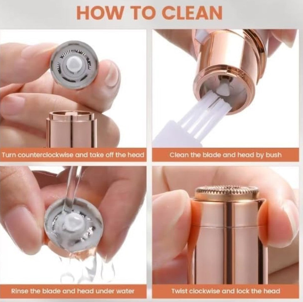 White plastic facial hair remover with LED light for painless trimming of upper lip, chin, and eyebrows