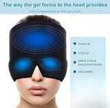 Black nylon migraine relief cap for hot and cold therapy, providing targeted compression for headaches and tension.