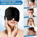 Black nylon migraine relief cap for hot and cold therapy, providing targeted compression for headaches and tension.