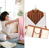 Beige faux leather and canvas 2-in-1 convertible travel duffel bag with shoulder strap and multiple pockets