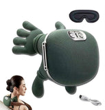 Green polyurethane neck and shoulder massager with dual rotating nodes and adjustable heat for hands-free use