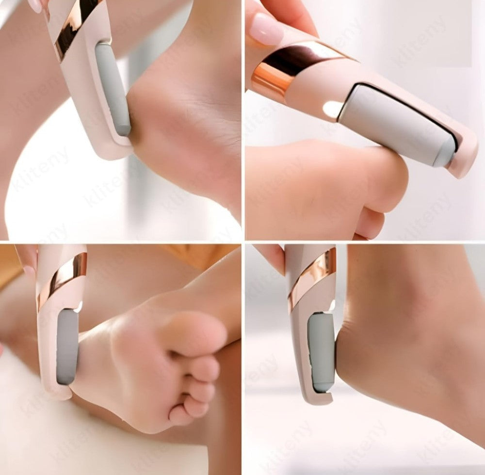 Pink plastic and rubber foot pedi roller with adjustable speeds and LED light for callus removal