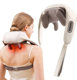 Grey faux leather rechargeable neck massager with heat therapy for soothing neck and shoulder muscles