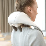 Grey faux leather rechargeable neck massager with heat therapy for soothing neck and shoulder muscles