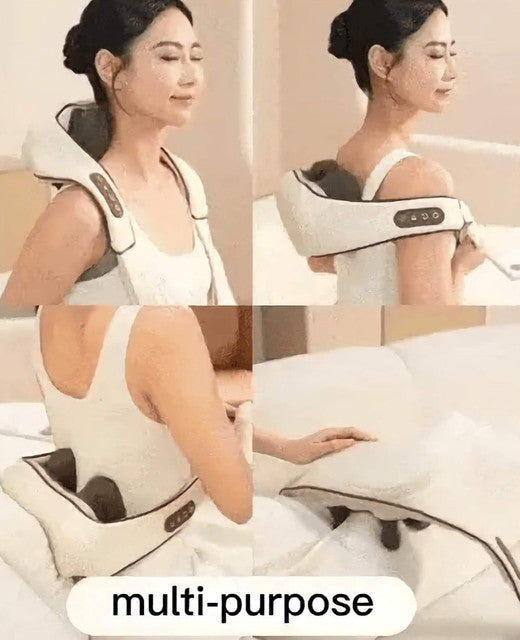 Grey faux leather rechargeable neck massager with heat therapy for soothing neck and shoulder muscles