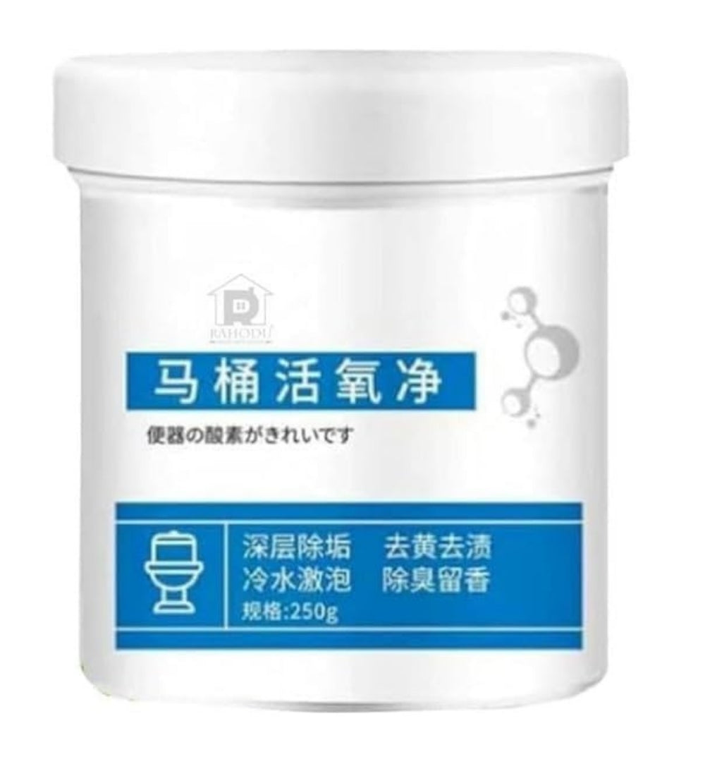White active oxygen foam cleaner liquid for multipurpose bathroom cleaning of toilets, drains, and washbasins