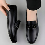 Men's Synthetic Leather Solid Slip-On Casual Loafers With Metal Bit (Black)