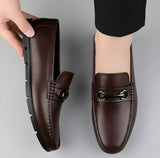 Men's Synthetic Leather Solid Slip-On Casual Loafers With Metal Bit (Brown)