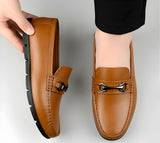Men's Synthetic Leather Solid Slip-On Casual Loafers With Metal Bit (Tan)