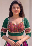 Women's Cotton Blend Embroidered 3/4 Sleeve V-Neck Padded Readymade Blouse (Green, Size 38 - Self-Alterable 36�40)