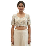 Women's Cotton Printed Half sleeve Round Neck Padded Readymade Blouse (Cream, Size 38 - Self-Alterable 36�40)