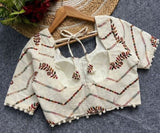 Women's Cotton Printed Half sleeve Round Neck Padded Readymade Blouse (Cream, Size 38 - Self-Alterable 36�40)