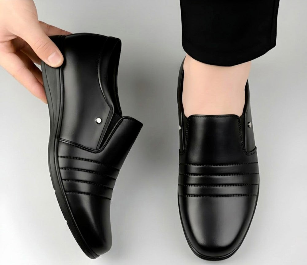 Men's Synthetic Leather Solid Slip-On Formal Shoes (Black)