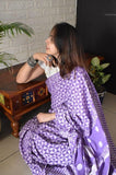 Purple linen printed saree with unstitched blouse piece, 5.5 meters length, traditional Indian wear