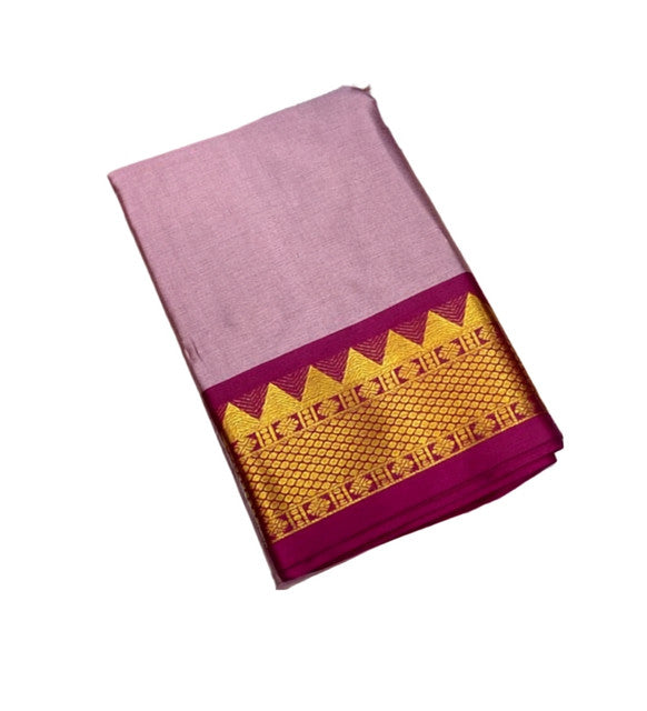 Lavender and maroon striped cotton silk saree with unstitched blouse piece, 5.5 meters length