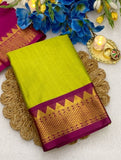 Women's Cotton Silk Striped Saree With Unstitched Blouse - 5.5 Mtr (Light Green-Purple)