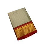 Beige and red striped cotton silk saree with unstitched blouse piece, 5.5 meters length