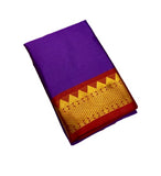 Purple-red striped cotton silk saree with unstitched blouse piece, 5.5 meters length