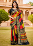 Multicolor silk Kalamkari printed saree with unstitched blouse piece, 5.5 meters length
