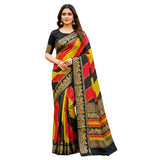 Multicolor silk Kalamkari printed saree with unstitched blouse piece, 5.5 meters length