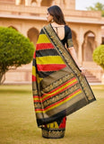 Multicolor silk Kalamkari printed saree with unstitched blouse piece, 5.5 meters length