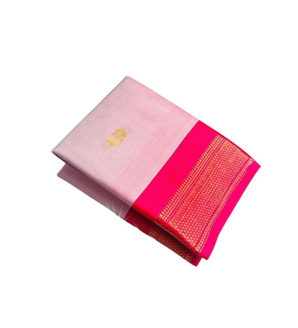 Pink solid cotton silk saree with unstitched blouse piece, 5.5 meters length