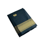 Black solid cotton silk saree with unstitched blouse piece, 5.5 meters length