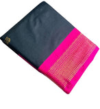 Black and pink solid cotton silk saree with unstitched blouse piece, 5.5 meters length