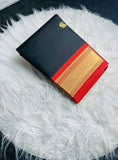 Black and red solid cotton silk saree with unstitched blouse piece, 5.5 meters length