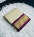 Cream-wine solid cotton silk saree with unstitched blouse piece, 5.5 meters length