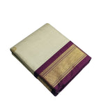 Cream-wine solid cotton silk saree with unstitched blouse piece, 5.5 meters length