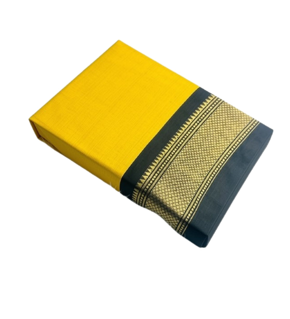 Yellow and black solid cotton silk saree with unstitched blouse piece, 5.5 meters length