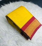 Yellow-red solid cotton silk saree with unstitched blouse piece, 5.5 meters length