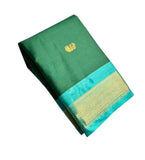Dark green and turquoise solid cotton silk saree with unstitched blouse piece, 5.5 meters length